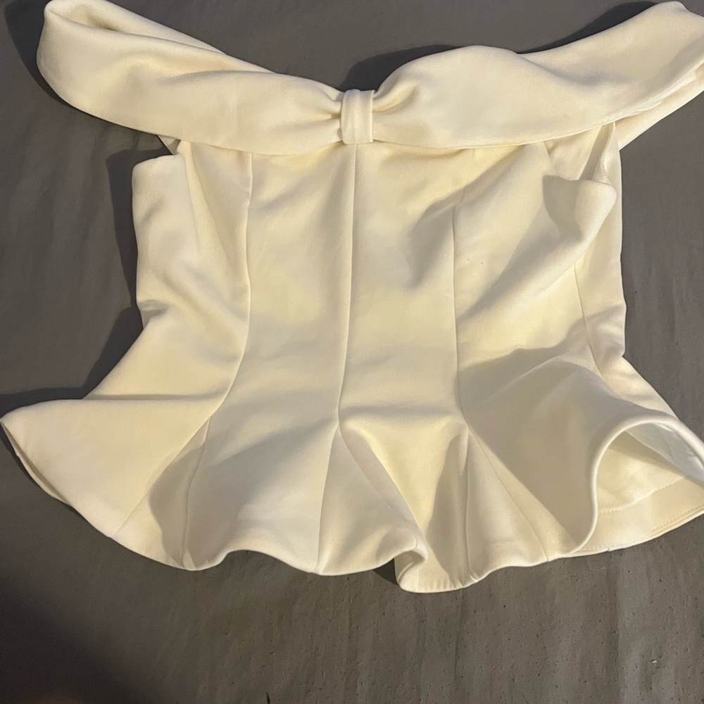 WHITE OFF SHOULDERS FLARED TOP!